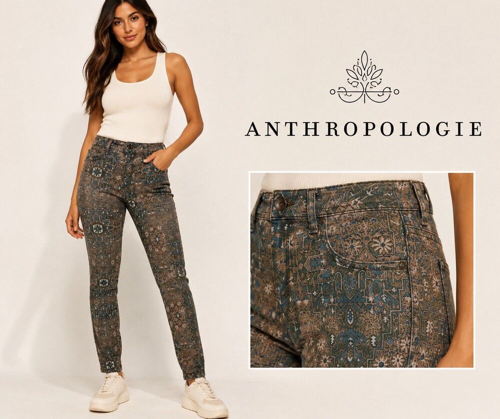 Anthropologie Skinny Jeans Sz 25 Women's Stretch Cropped Boho Floral Mosaic